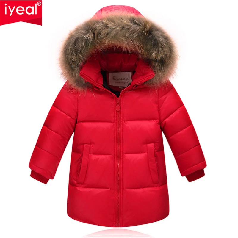 

IYEAL Winter Thicken Warm Coat Children Girl Boys Duck Down Jacket Fashion Parka Hooded Outerwear Clothes For Kids Clothing