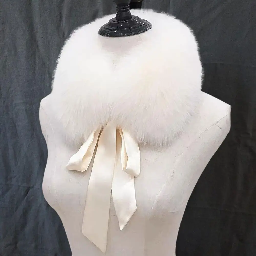 

Женский шарф с воротником из искусственного лисьего меха, женский съемный меховой воротник на шею, зимнее пальто, шаль, декор с капюшоном, пушистый меховой шарф, утеплитель для шеи