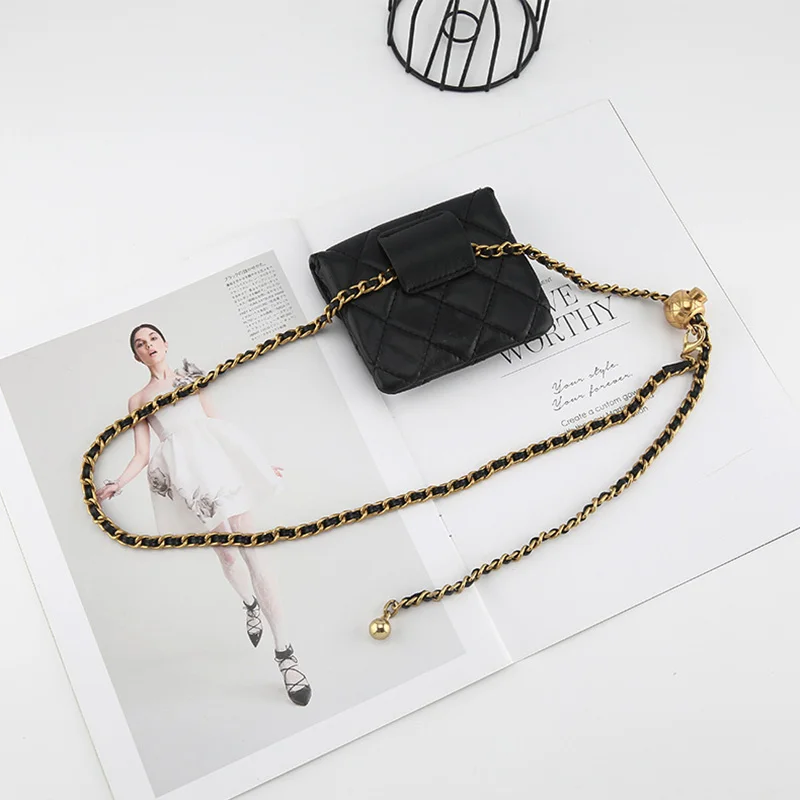 Bolso de mensajero con cadena de cinturón de Metal para mujer, correa de cintura de marca de diseñador de lujo, vestido de niña, pantalones