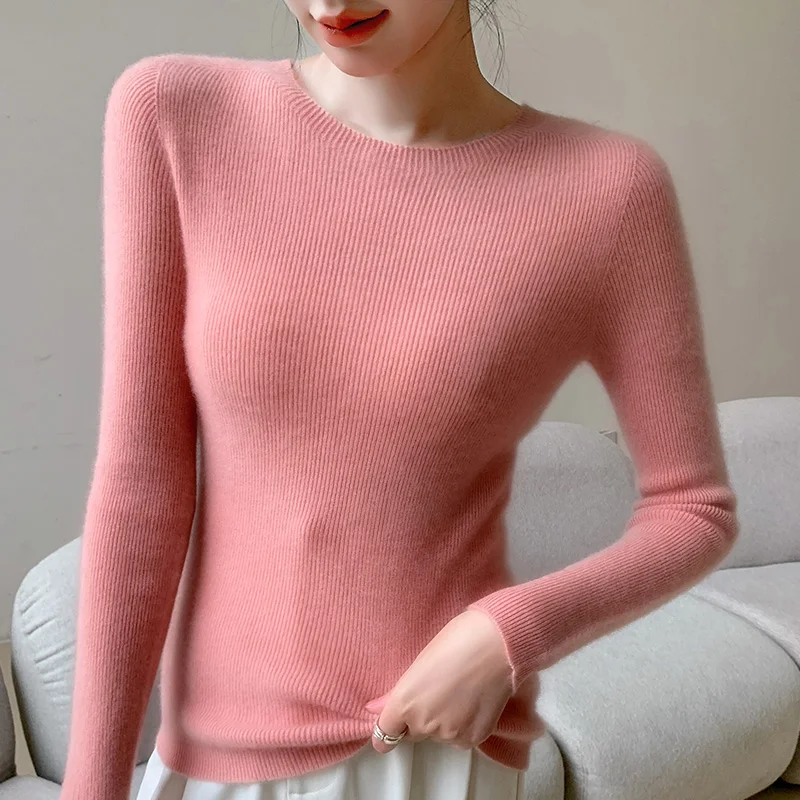 First-line ready-to-wear seamless round neck sweater women\'s 100% pure wool new slim pullover sweater knitted bottoming shirt