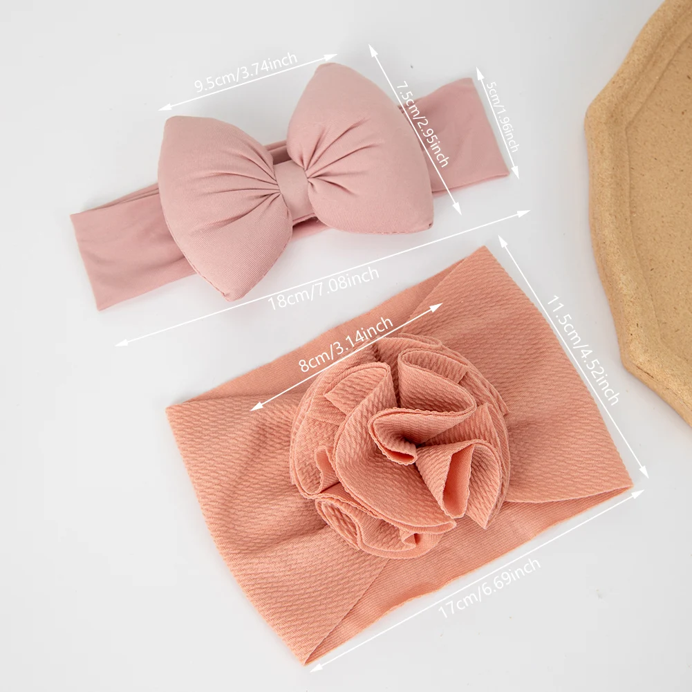 2Pcs/Set Big Bow Baby Girls Headbands Blossom Flower Bullet Hair Bands Sweet Headwraps Kids Photography Props Hair Accesories