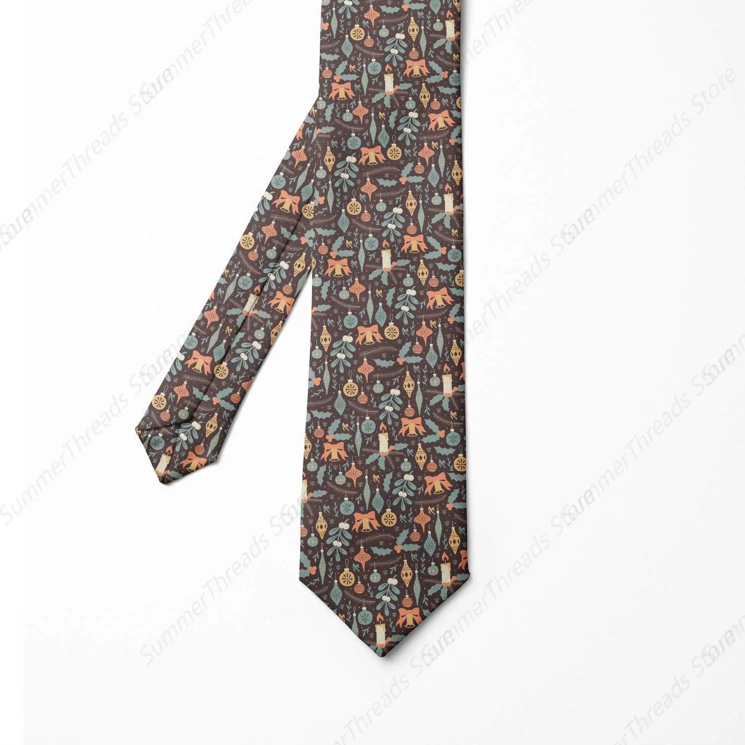 Men's Tie, Xmas Related Elements Dark Mauve and Multicolor Ties