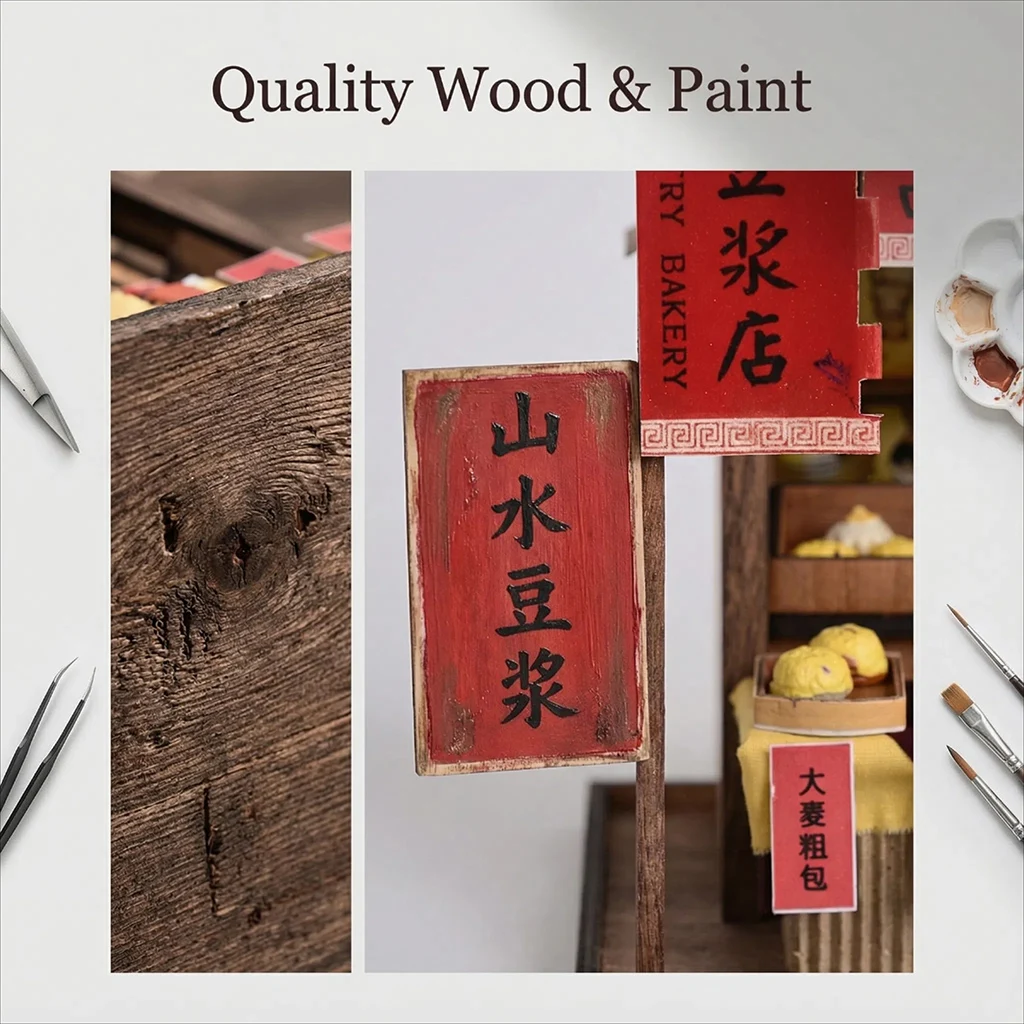 مجموعة نماذج خشبية لمتجر حليب الصويا من OUZEY DIY، مشروع بناء منزل مسرح الشارع الإبداعي، لعبة تعليمية هدية للبالغين 14+ #2