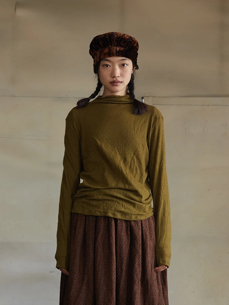 

Original Casual Knitted Pure Wool f High Collar Base irt Left Bank Mystical Fraance Women's T-irt Autumn 2023