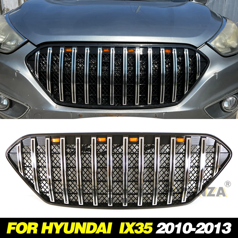 Front Grille With Lights  Fits For Hyundai IX35 2013-2016 Auto Parts Chrome/Black Grill