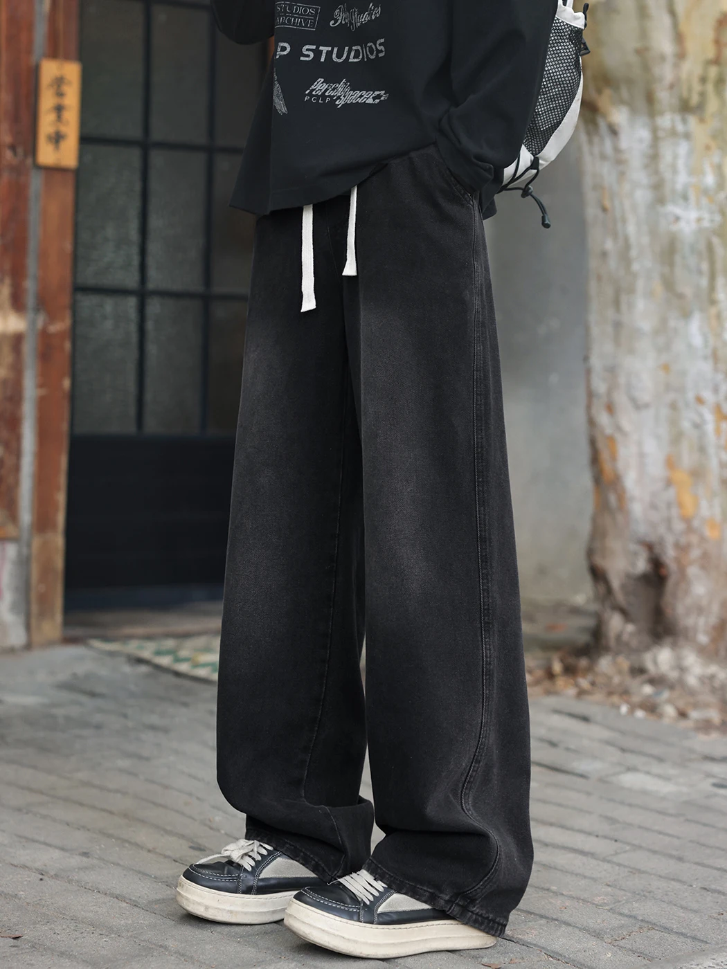 

Мужские джинсы Waed Bla adient, осенняя новинка, американский крой, прямые широкие штанины, свободные повседневные брюки на резинке