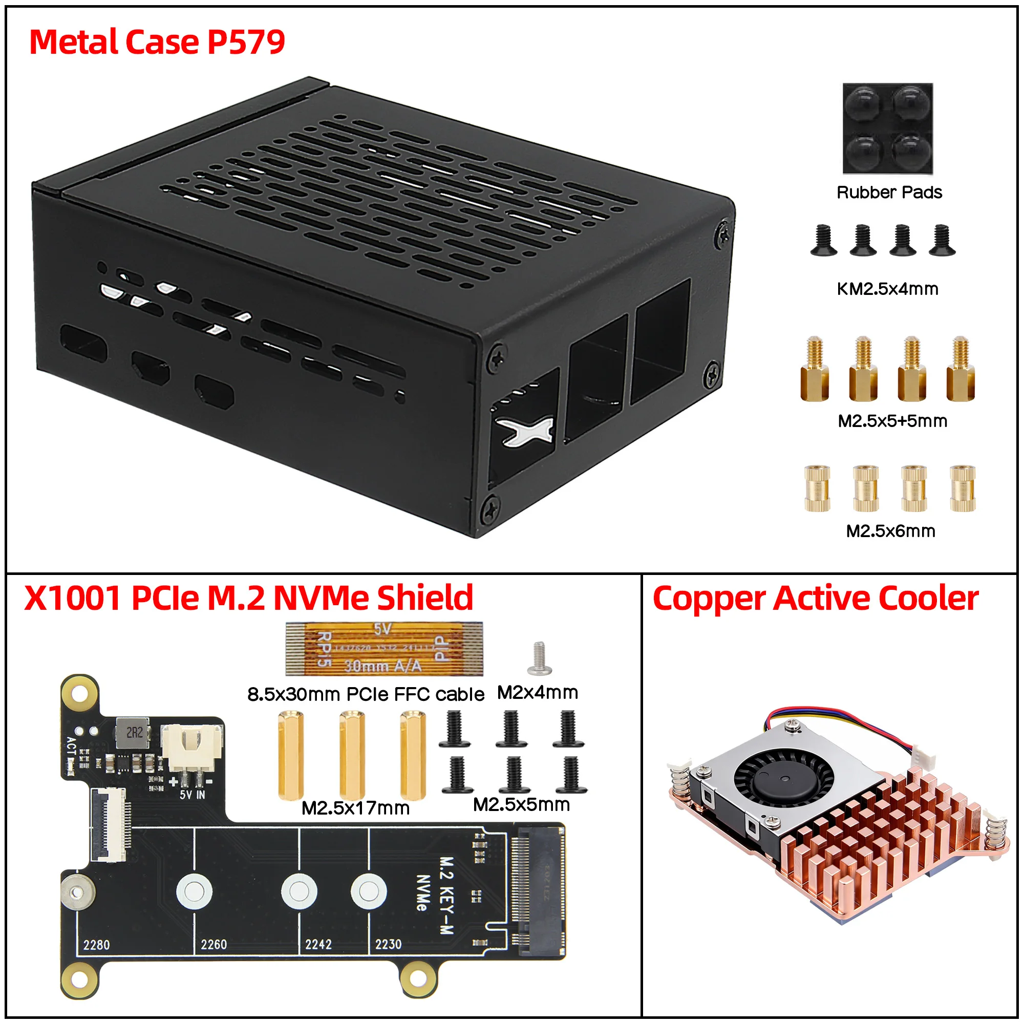 Miuzei Raspberry Pi 5 metalen behuizing standaard PCIe M.2 NVMe SSD Shield Top X1001 / X1003 / X1000 All SSD Expansion Board at The Top Case voor Raspberry Pi 5 8 GB