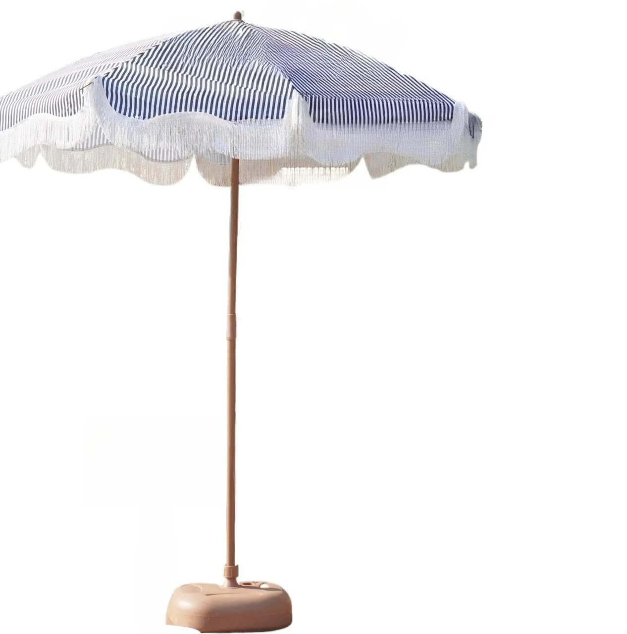Striped Fringe Patio Umbrella Outdoor Garden Parasol Beach Sun Shade Umbrella For Backyard Cafe Decor Without Base