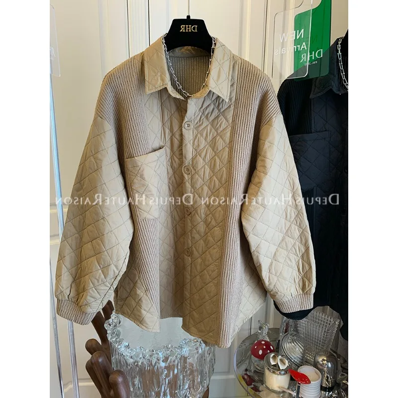 

SuperAen ретро лоскутная вязаная куртка-парка для женщин, свободный дизайн, 2026, осенне-зимние новые однотонные пальто