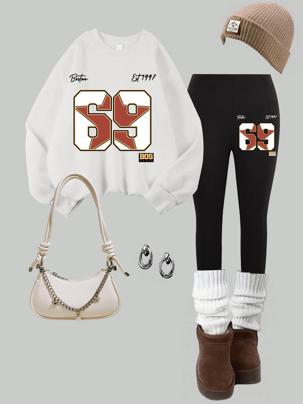 2 pièces femmes Boston 1997 69 impression sweats Leggings ensemble hiver polaire chaud à capuche pantalon sport femme Jogging vêtements