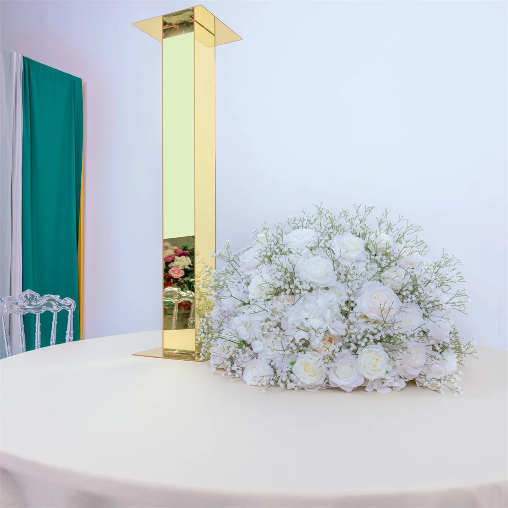 Luxury 60cm/80cm/100cm Acrylic Mirror Pillar Flower Stand for Wedding Backdrop Decor Event Decorative Props Table Centerpiece