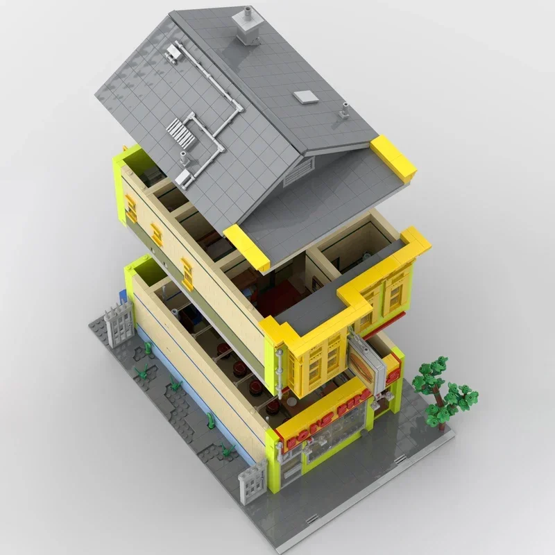 Modelo de vista de calle animada, bloques de construcción Moc, tecnología de casa de hamburguesas, bloques modulares, regalos, juguetes de Navidad, conjuntos DIY de montaje