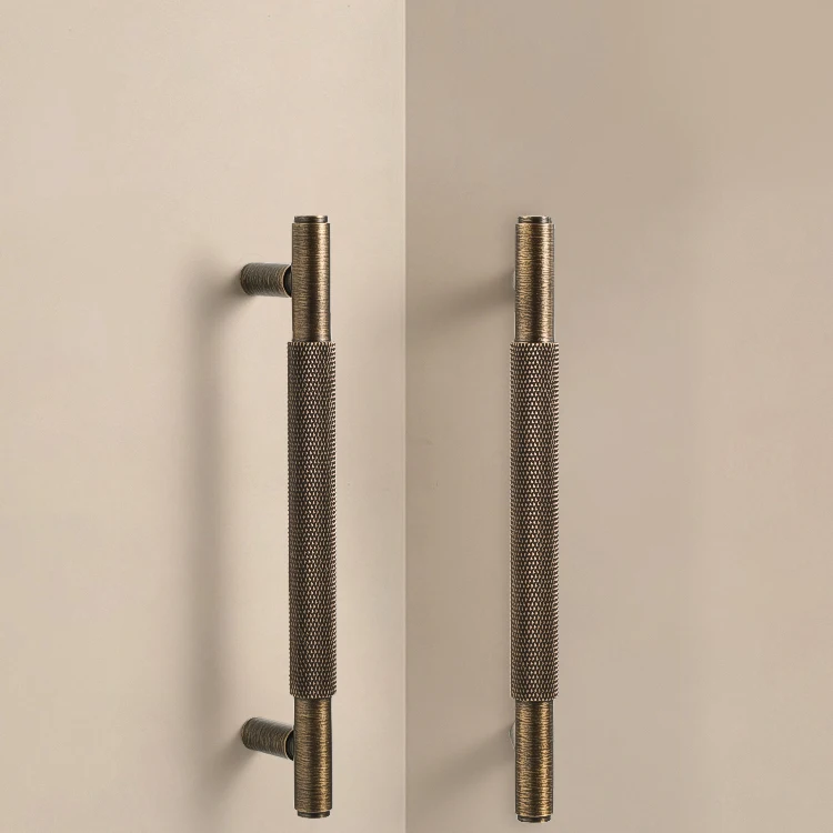 Dooroom Möbelgriffe aus massivem Messing, Kreuzrändelung, Schrank, Kleiderschrank, Kommode, Schuhschublade, Schrankknöpfe, T-Bar-Hardware-Griff – Detail 10