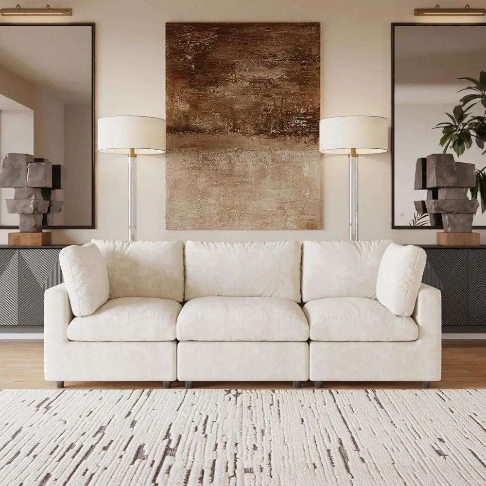 Sofá seccional moderno de chenilla de 3 plazas, sofá nube Modular de asiento profundo para sala de estar, dormitorio, 100 pulgadas