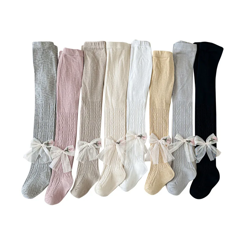 Autumn Spring Baby Girls Leggings Newborn Baby Infant Pantyhose Bowknot Socks Kid Baby Socking Soft Cotton Tights