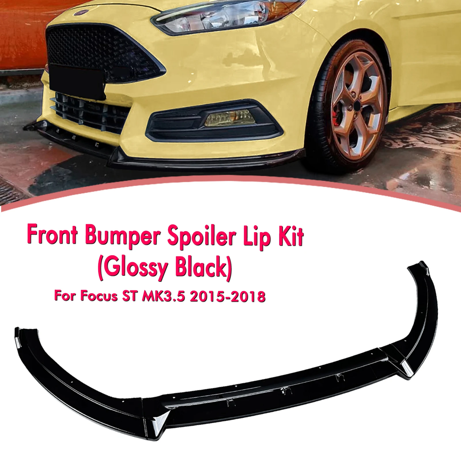 Front Bumper Spoiler Lip For Ford Focus ST MK3.5 2015-2018 Hatchback 4-Door Lower Splitter Blade Plate Guard Protector Body Kit