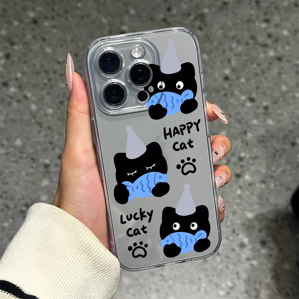 

Black Cat Party Print Silicone Phone Case for IPhone 17 16 15 14 13 12 11 Pro Xs Max Air Mini 7 8 6 6s Plus SE 2020 2022 Cover