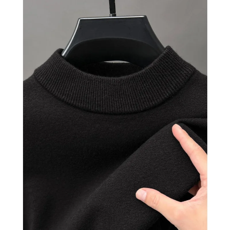Men Solid Color Mock Neck Wool Sweater Long Sleeve Soft Skin Friendly Versatile Casual Knit Pullover