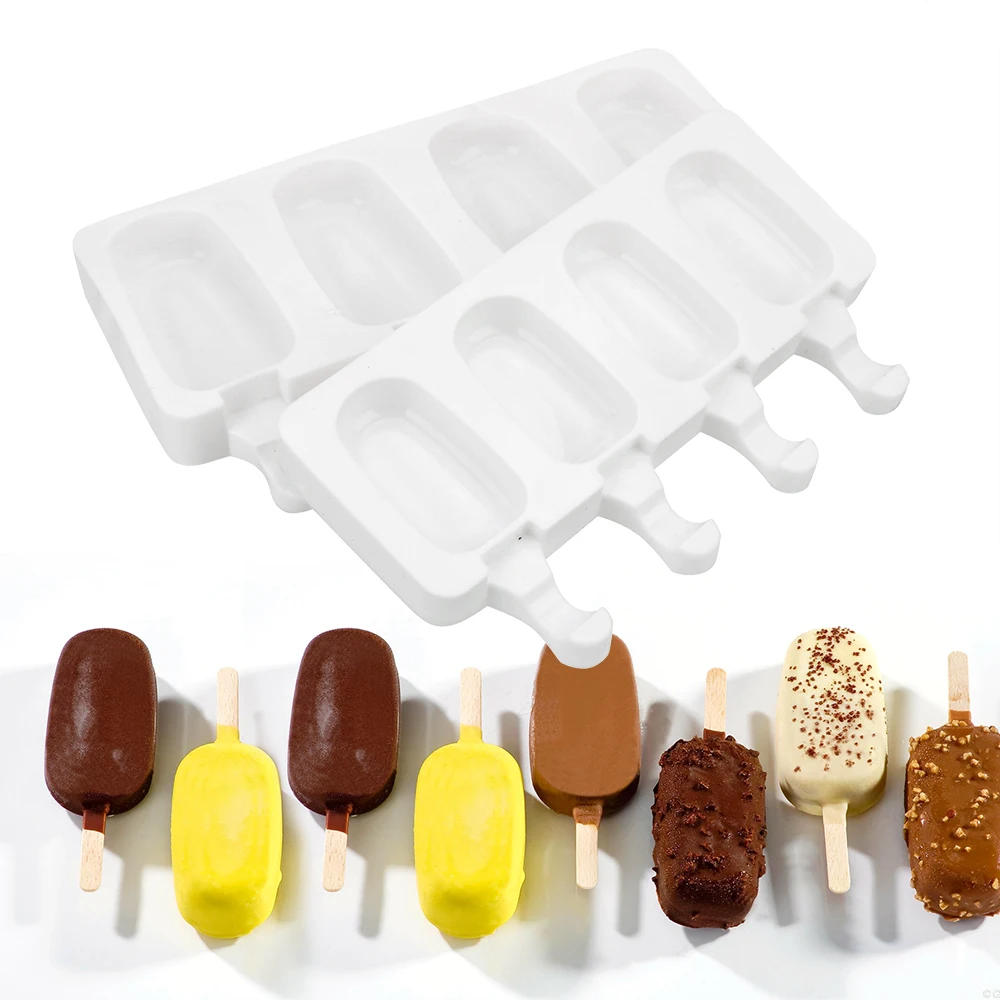 4 Cavity Ice Cube Freeze Pudding Mold Tray Reusable Ice Cream Mold Makers Popsicle Moulds DIY Tools Kitchen Tools