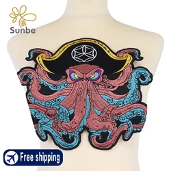 Pirate Octopus Embroidery Patch Iron On Patch Cartoon Animals Applique Patches Jacket Hoodie Accessories DIY Repair Patches