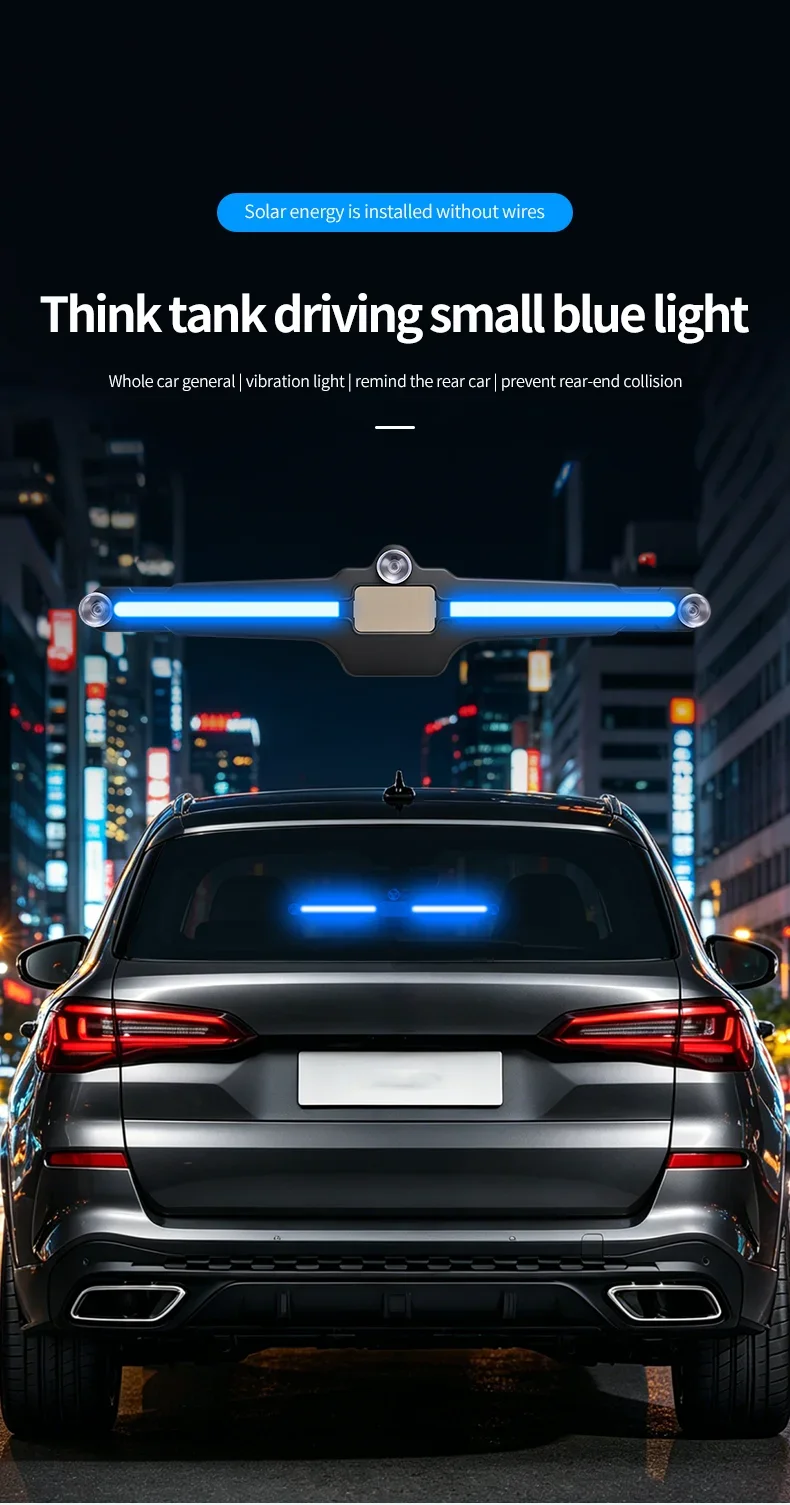 Solarbetriebene LED-Warnleuchte für Autos mit Saugnapfbefestigung, ohne Verkabelung, für die Heckscheibe, Stroboskop-Blitzlicht, Sicherheits- und Dekorationslampe. – Detail 1