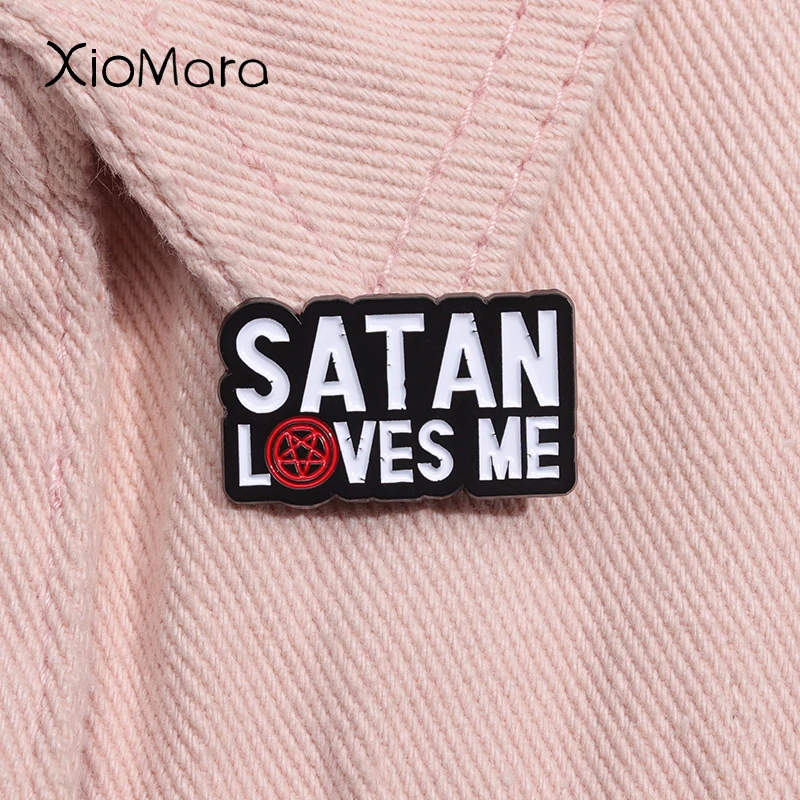 Satam Loves Me Enamel Pin Wiccan Satanic Gothic Pagan Witchcraft Druid Brooch Lapel Backpack Badge Jewelry Gift For Friends