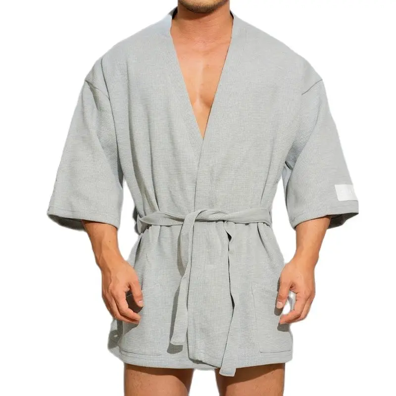 Men\'s Robe Bathrobe Kimono Cotton Roupao Masculino Casual Pajamas Sleepwear Sexy Ropa De Dormir Lingerie Solid Men\'s Clothing