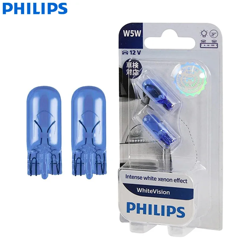 Philips W5W T10 WhiteVision 12V 5W 4000K White Original Car Conventional Interior Light Read Door License Plate Lamps 12961WHVB2