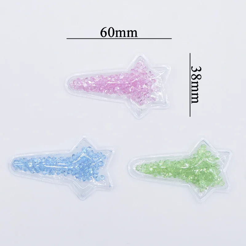 12Pcs 6CM Star Clips Shape PVC Filling Shake Diamond Applique with Slot for DIY Baby Headwear Hair Clips Decor Accessories