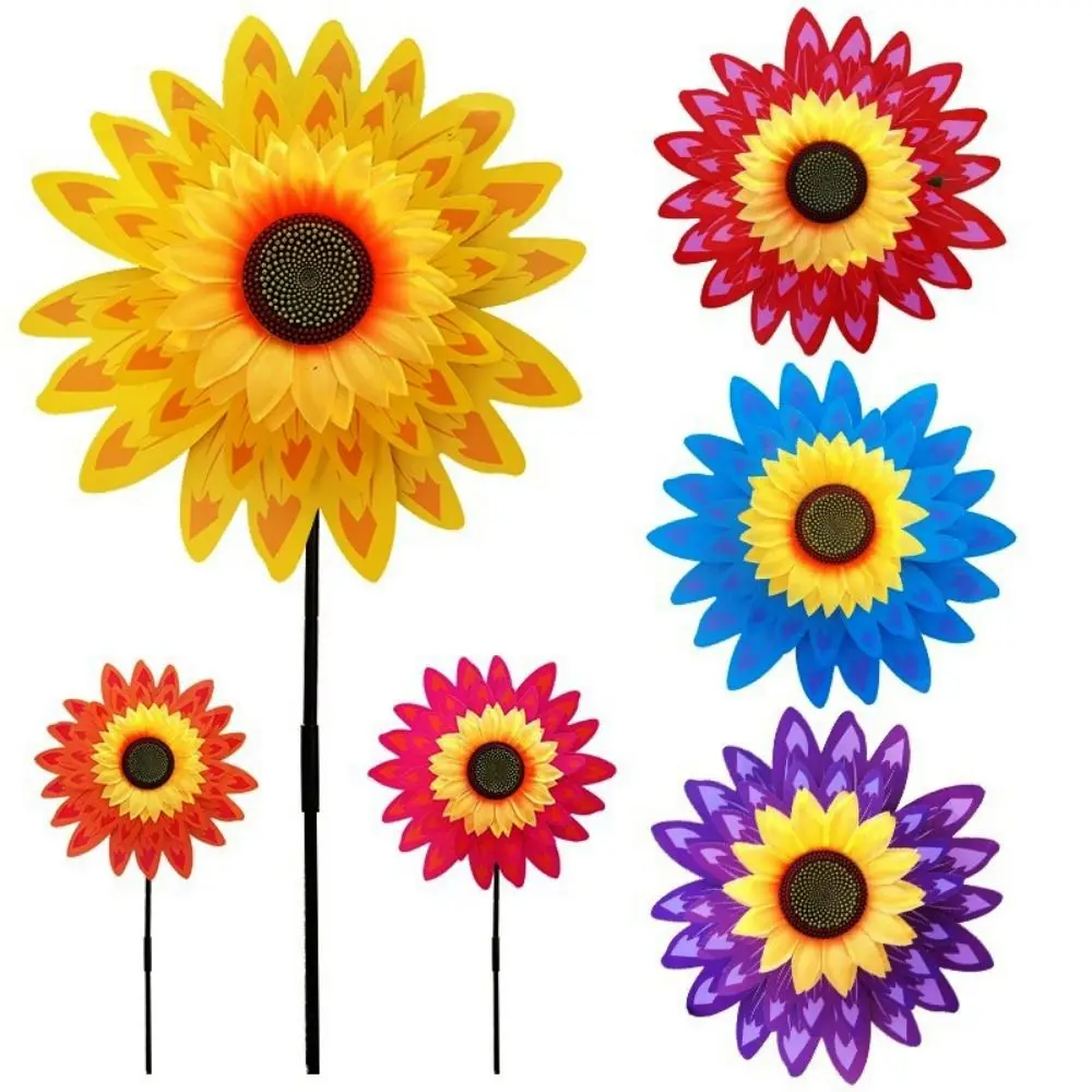Multistyles Sunflower Windmill PVC Diameter 36+25cm Rotating Sunflower Stake Standing Lawn Flower Pinwheel