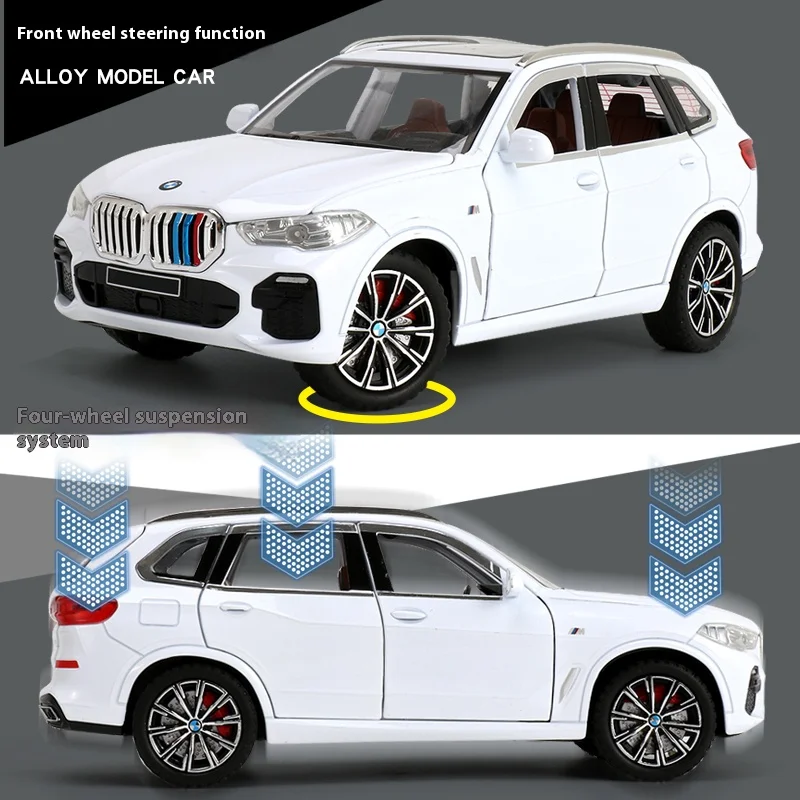 1:24 pressofuso in lega dell'auto modello di simulazione X5, auto giocattolo con suono e luce regalo per bambini, ornamenti della collezione SUV Car Boy