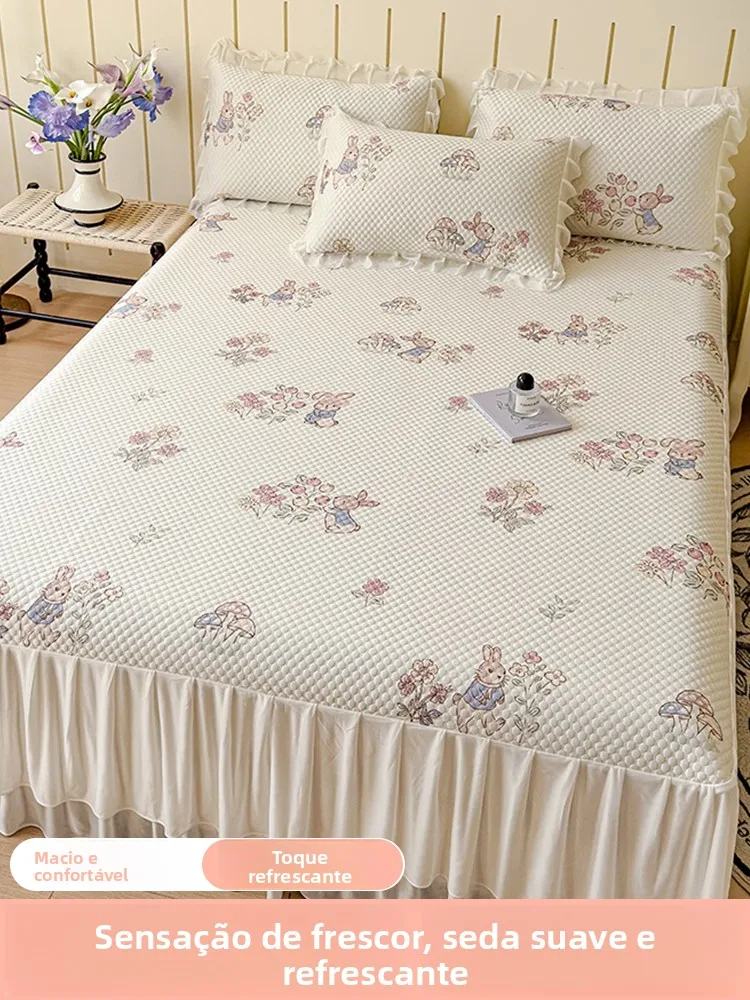 ice-bean-print-silk-bedding-three-piece-set-bed-skirt-style-summer-air-conditioned-cooling-mat-2025-new-design-universal-bedding
