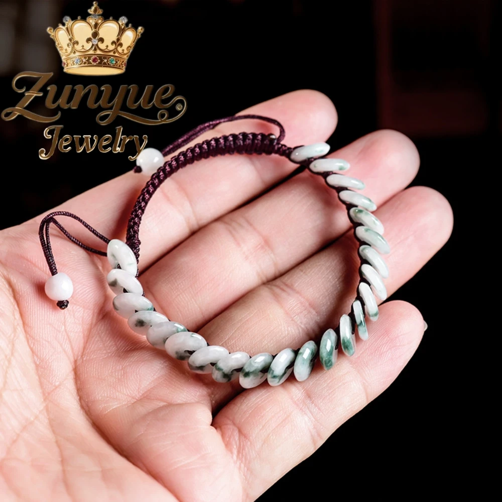 Genuine Natural Myanmar Grade A Jadeite Safety Buckle Bracelet Hand Braided Adjustable Wrist Jewelry Unisex Daily Ornament Gift