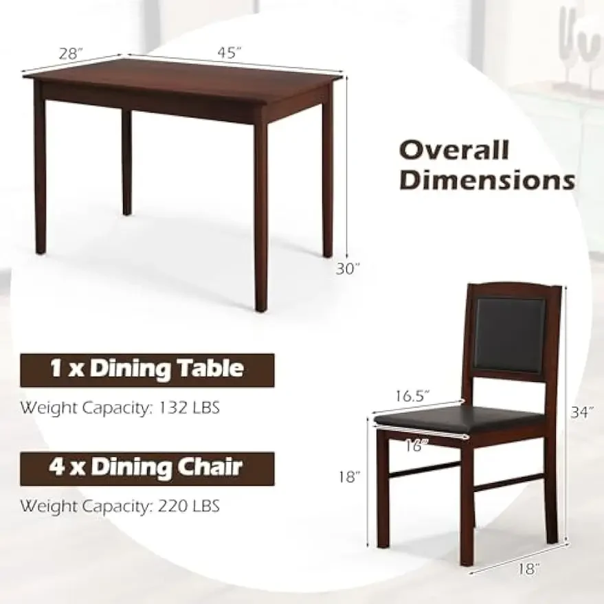 Juego de mesa de comedor de granja para 4, juego de comedor de madera maciza con patas de madera de caucho, asiento tapizado y respaldo acolchado, comedor moderno Ta