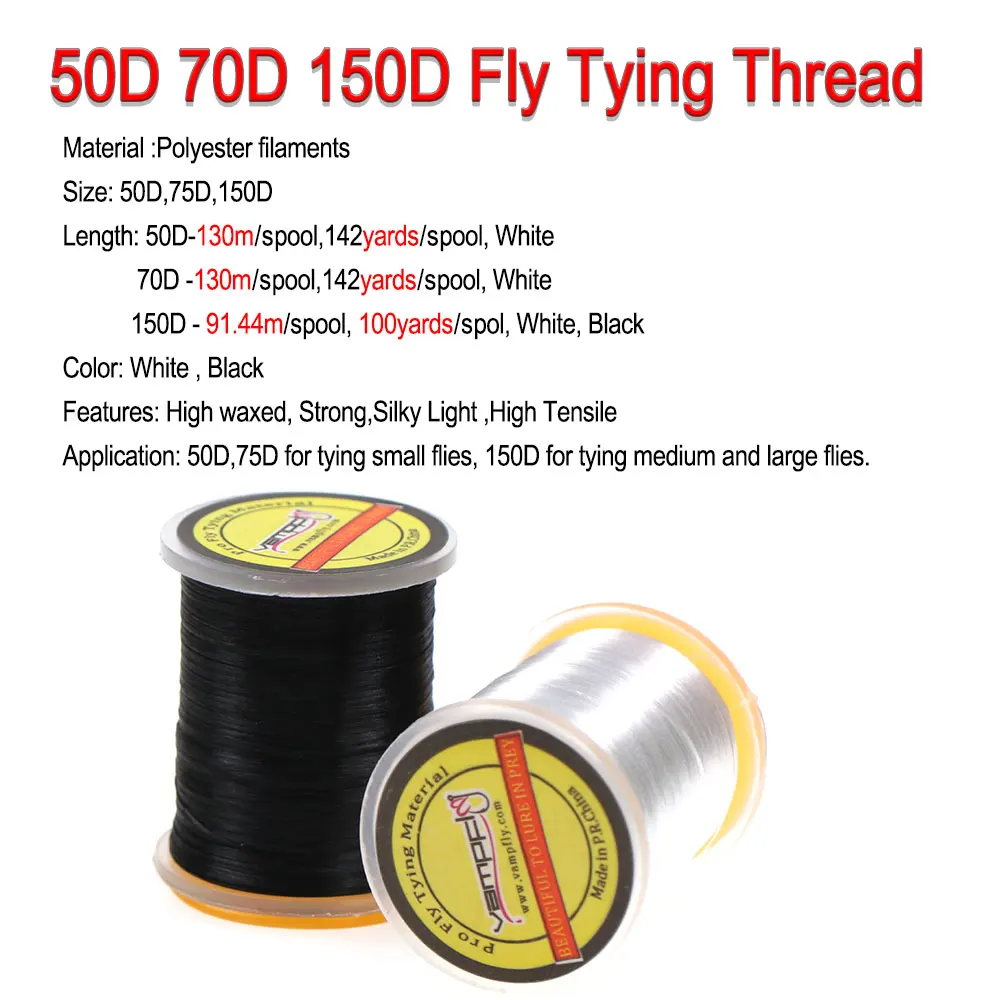 Vampfly 50D 70D 150D 1pcs High Waxed Fly Tying Thread Polyester Filaments Line For Tying Trout Pike Bass Saltwater Fishing Lures