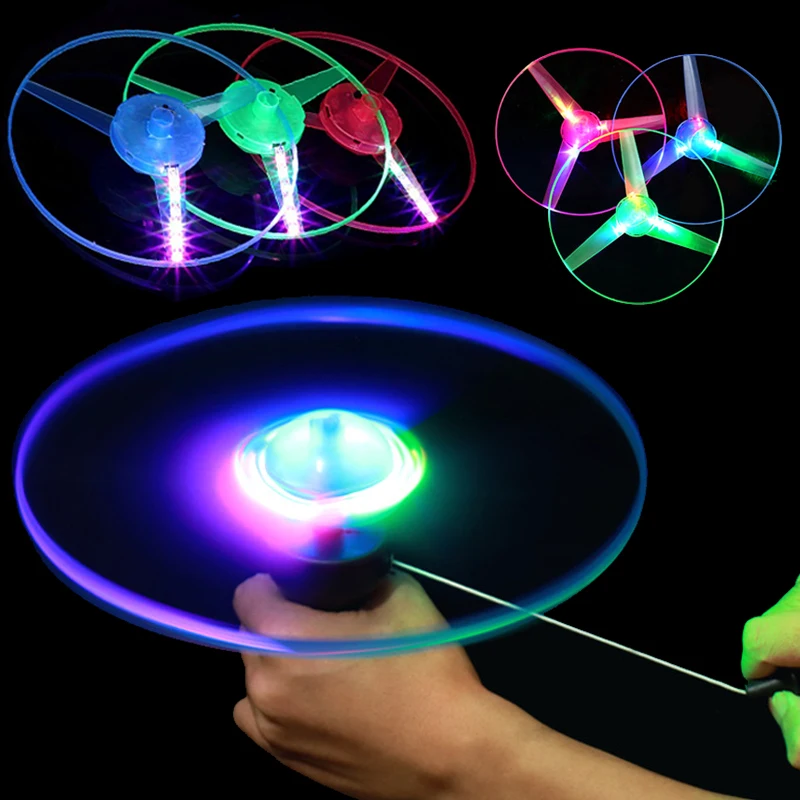 1-3pcs Creative Pull String Light Flying Saucer Toys Kids Outdoor Spinning Hand Pull Flying Saucer Game New Pull String Gyro Toy