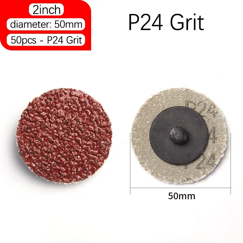 Analyste de disques de ponçage à changement rapide, verrouillage par rouleau, conditionnement de surface, tampons de disque de ponçage, grain P24, 36, 40, 60, 80, 100, 120, 240, 320, 2 pouces, 50 pièces