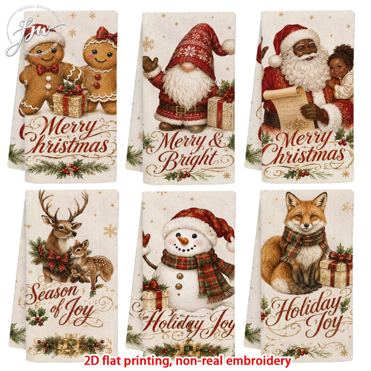 6pcs Vintage Christmas Kitchen Towels Retro Xmas Holiday Decorative Dish Towels for Winter Festive Home Decor