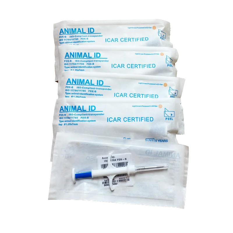 Drop shipping 100 pz di alta qualità 2.12x12mm/1.4x8mm/1.25x7mm RFID microchip animale con siringa FDX-B ICAR certificato per animali domestici