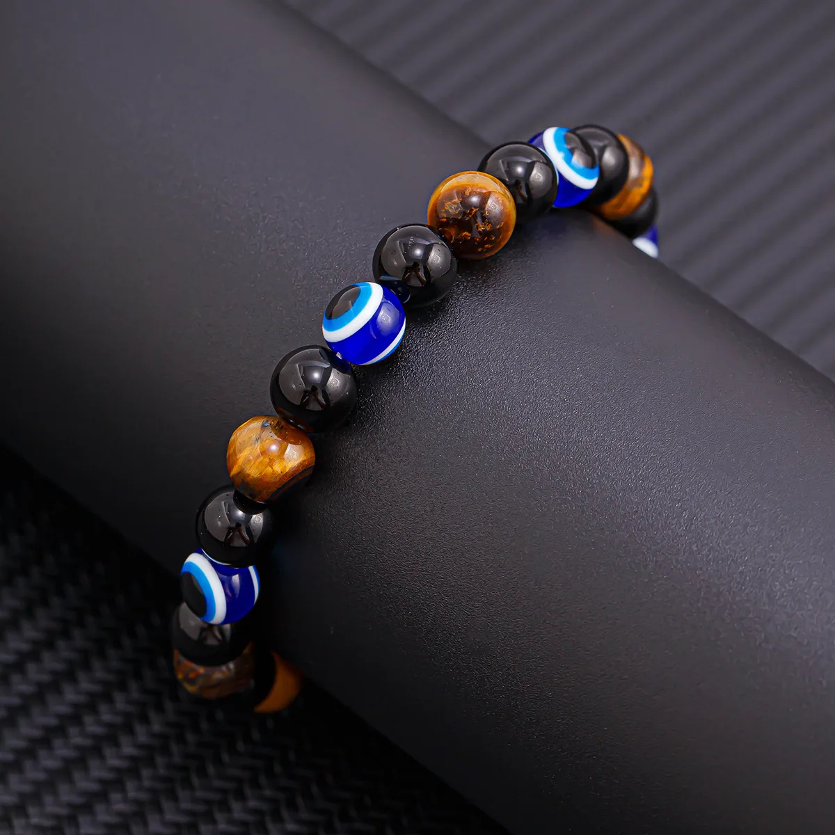 Böhmisches Armband aus natürlichen schwarzen Steinperlen, Retro-Männerschmuck, Trend-Accessoires, Geschenk, Großhandel – Detail 3