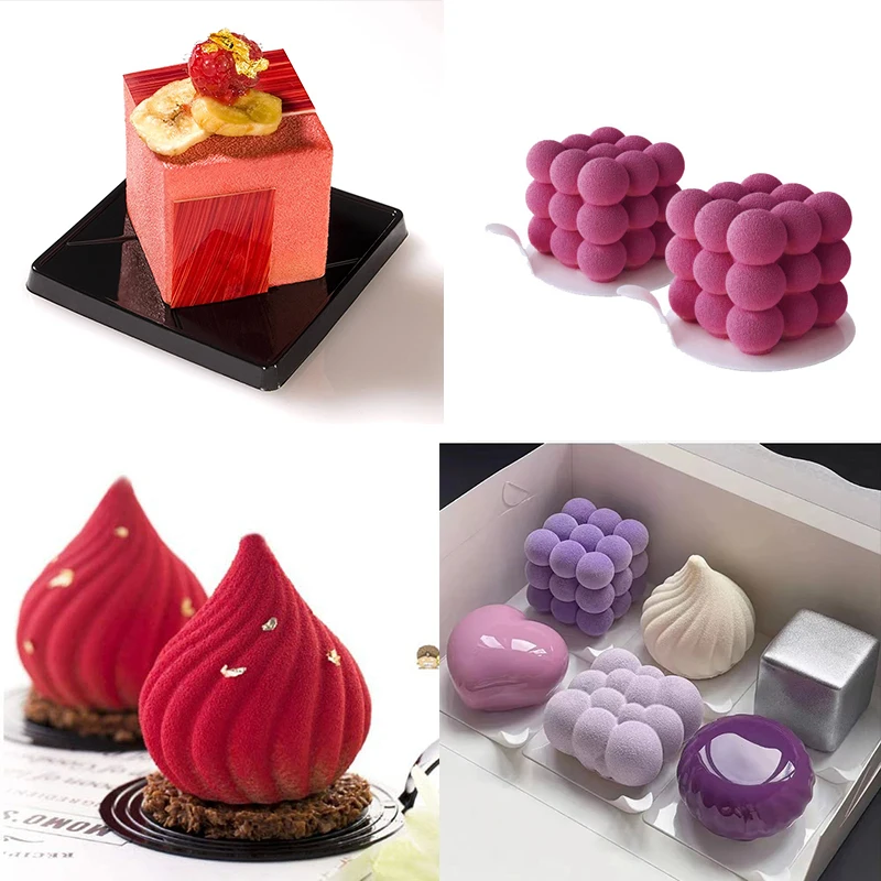 Silicone Mold Pastry 3D Cake Design Mini Cupcake Mousse Muffin Heart Bubble Square Baking Mold