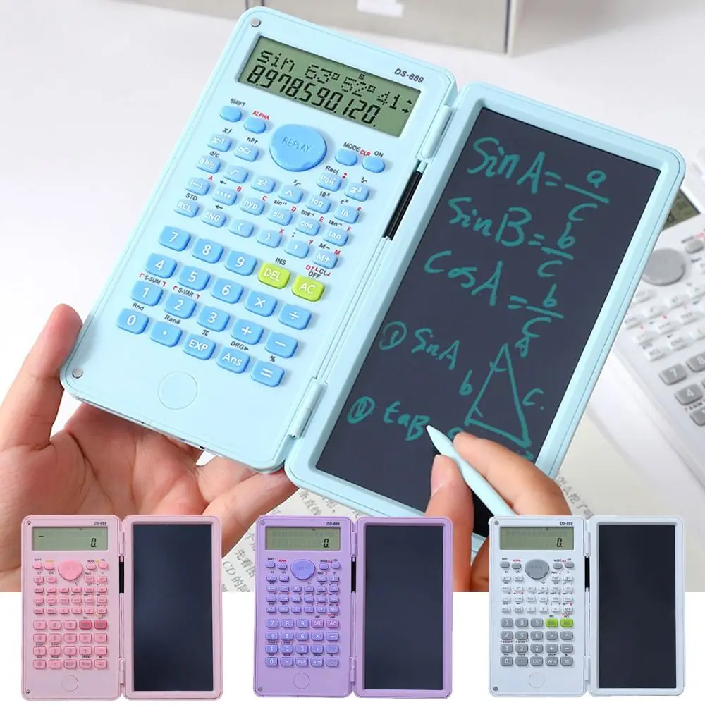 Calcolatrice scientifica 2 IN 1 con blocco note LCD Calcolatrice matematica portatile a 12 cifre Lavagna pieghevole per studenti