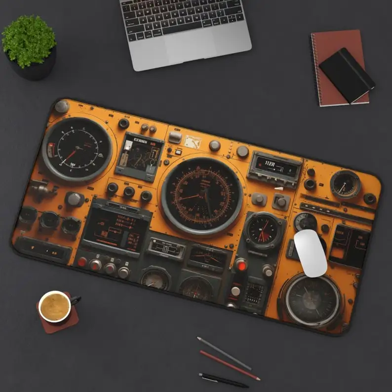 لوحة طاولة لوحة تحكم للمركبة الفضائية، لوحة ماوس XXL صفراء عتيقة، لوحة ماوس ألعاب الخيال العلمي غير قابلة للانزلاق، مناسبة للعمل واللعب #3