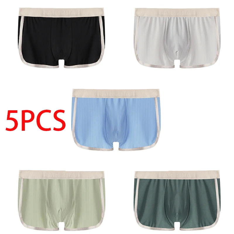 

5 Pcs/Lot Men's Mid-Waist Simple Briefs Fashionable Sexy Striped Comfortable Breathable Boxer Shorts Homme U Convex Underwear