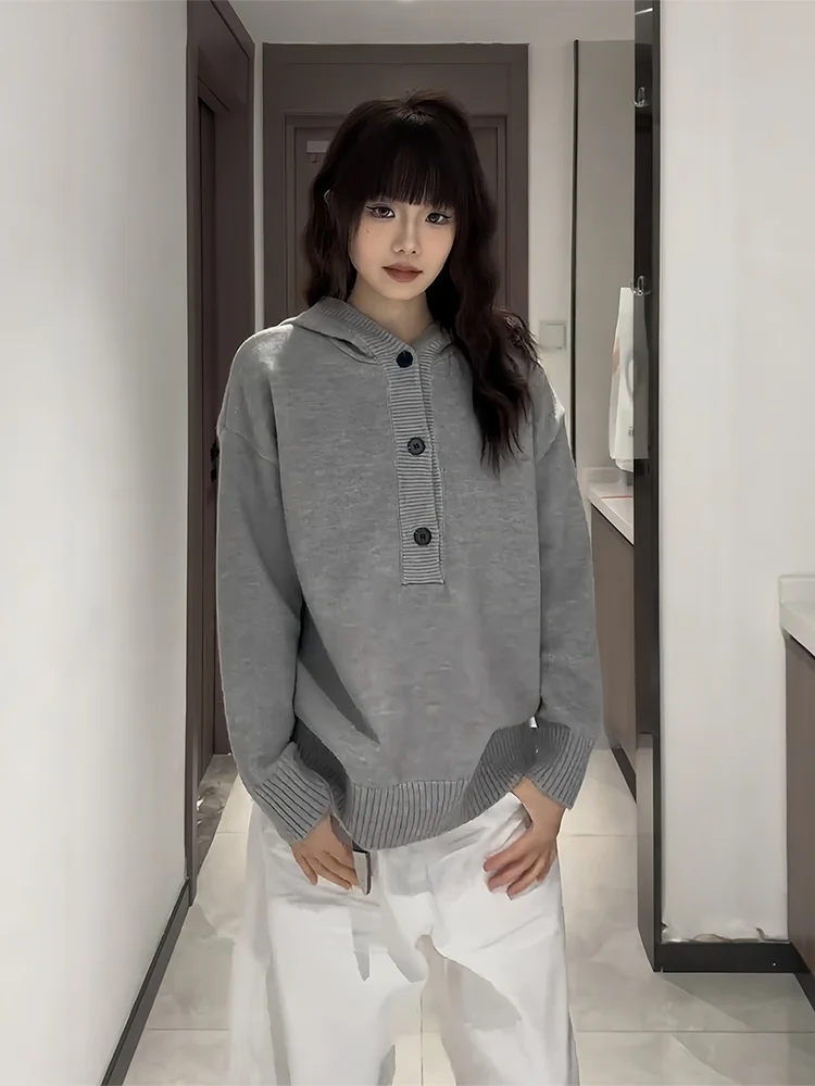 

Cleanfit ey Hoodie Knitted Sweater ex Autumn Winter Warmth Conservation Loose Fit American Lazy Sle Outerwear Coat