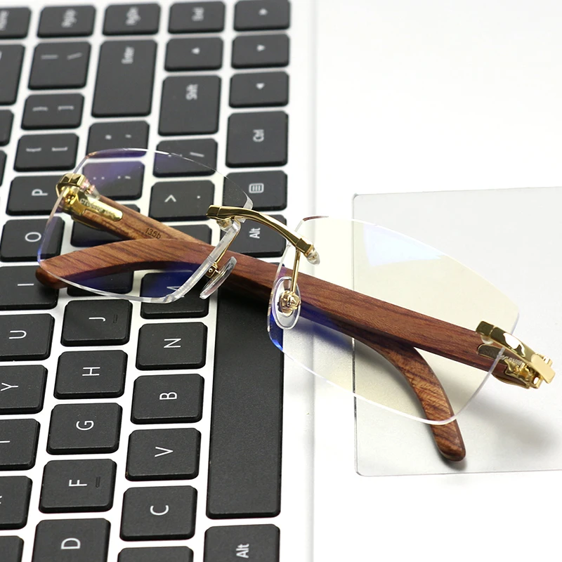 الفاخرة بدون شفة النظارات النساء الرجال فرملس خمر اليدوية إطار خشبي قصر النظر البصرية نظارات القراءة النظارات #3