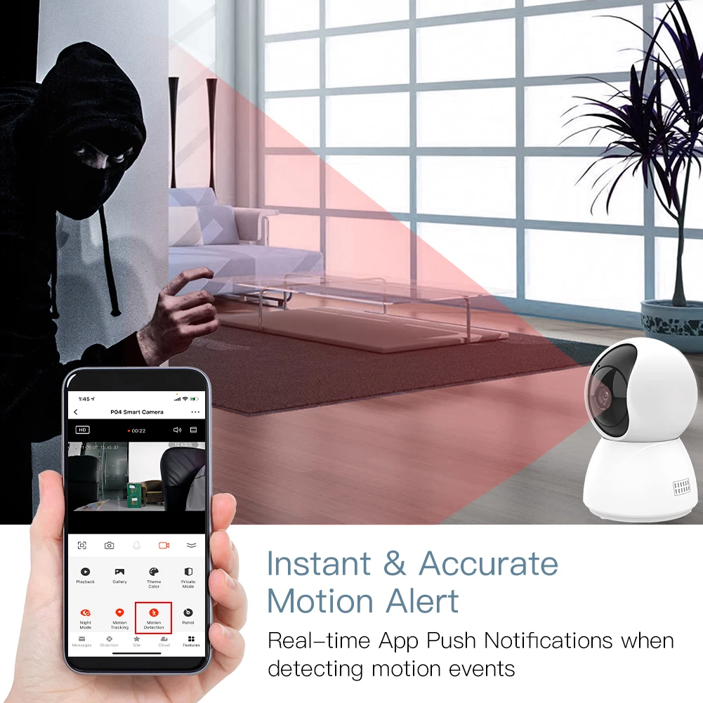 2K PTZ Security Camera Baby Monitor Pet Dog Cat Camera AI Motion Detection Two Way Audio Alarm Night Vision Cloud & SD Card Stor