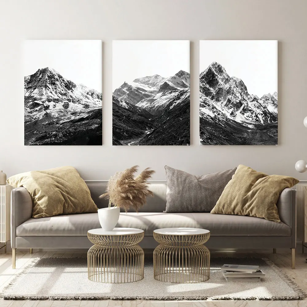 Framed Set of 3 Black and White The Himalayas Poster Canvas Print Painting Wall Art Bedroom Study Studio Living Room Home Decor