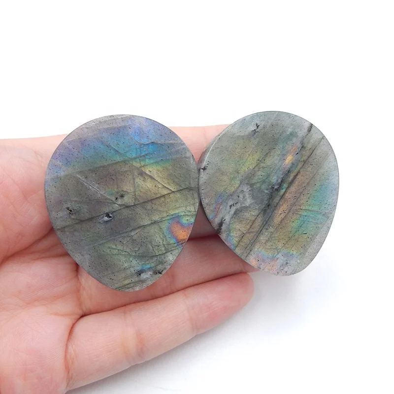 Body Piercing Jewelry 100mm Circumference Labradorite Plugs, Teardrop Ear Plugs, Stone Plugs Earring