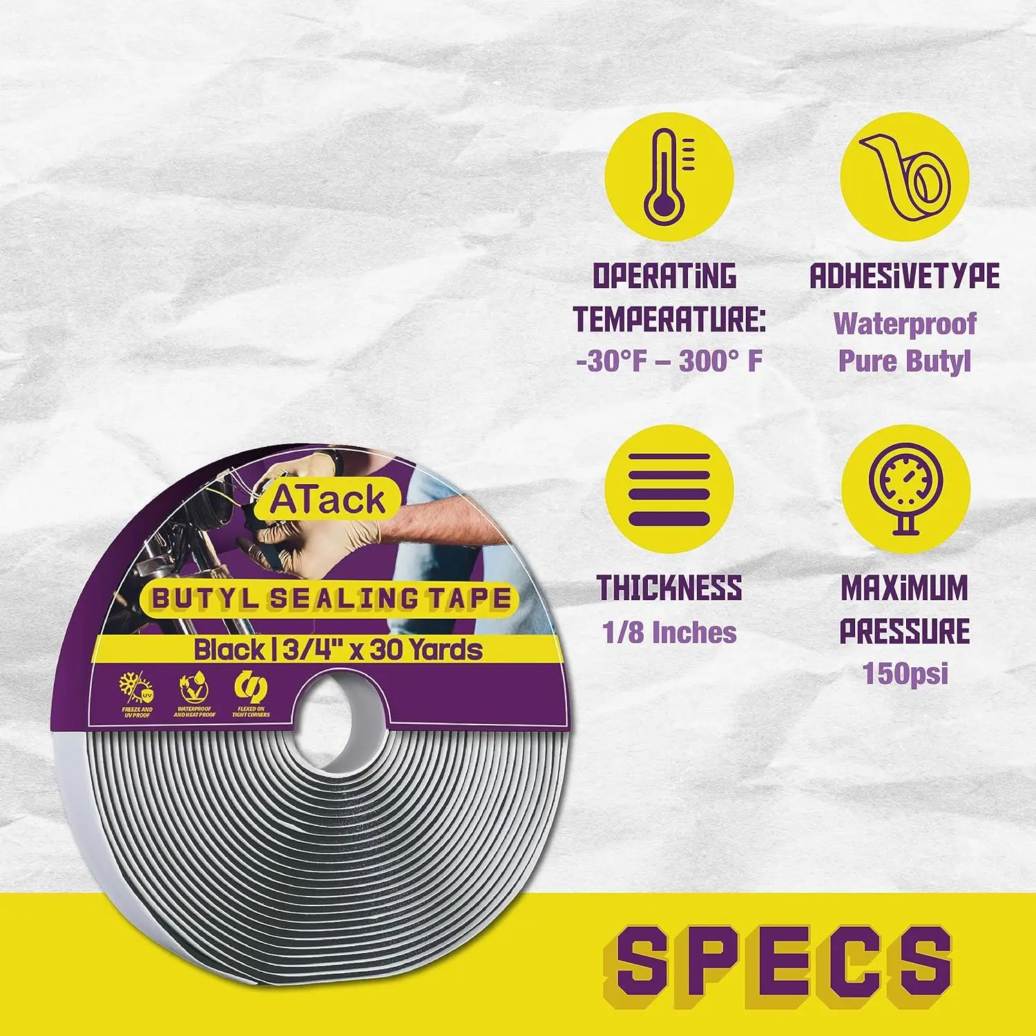 Nastro sigillante butilico nero 1/8"x3/4"x30ft - Nastro di riparazione impermeabile per camper, finestre, barche, toppe per tetto